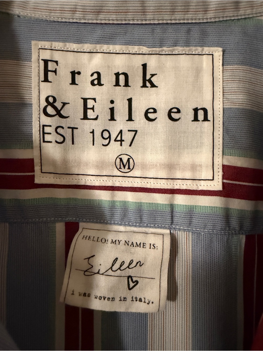 Frank & Eileen “Eileen” Striped Button-Up Shirt in Light Blue & Burgundy - Picture 3 of 4